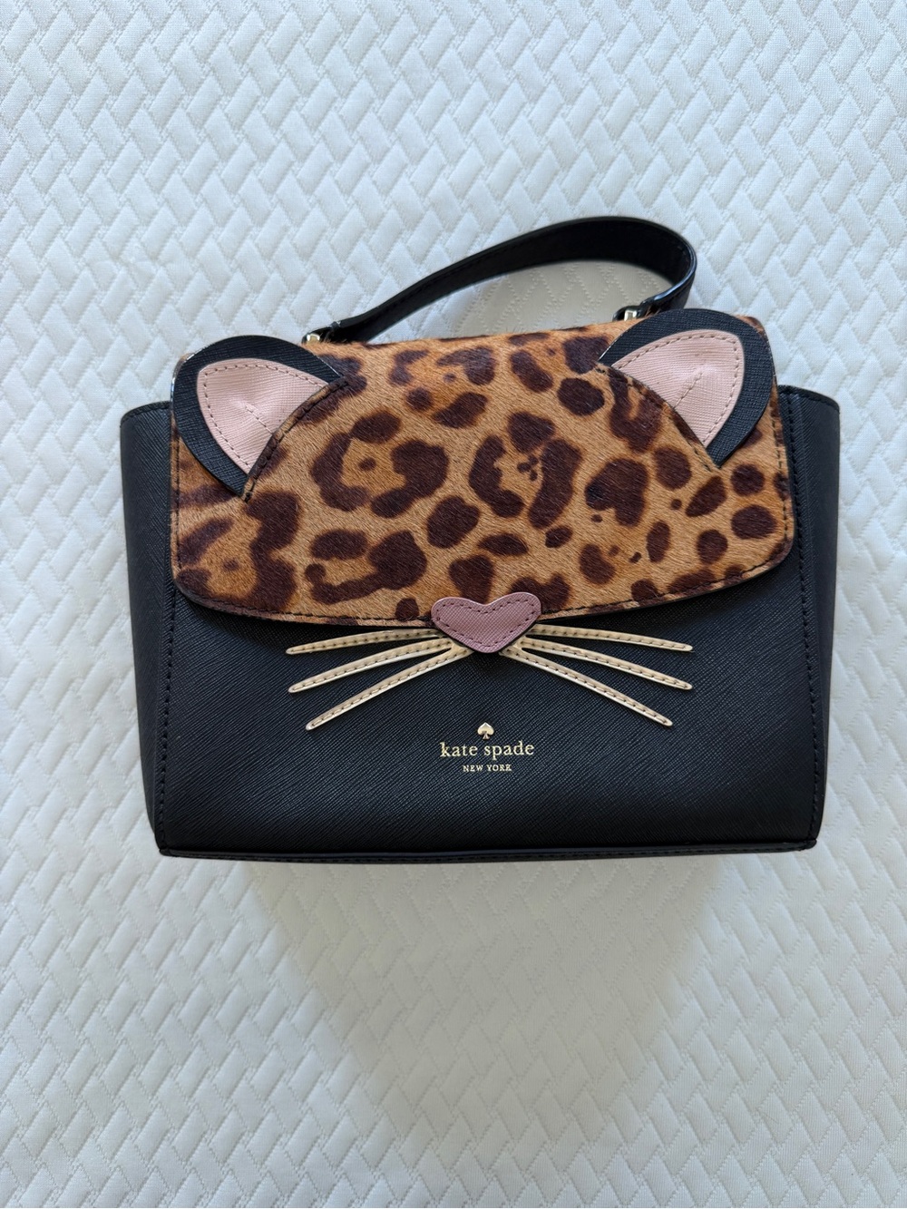 Kate Spade Black Leopard Cat Ears Top Handle Crossbody Bag